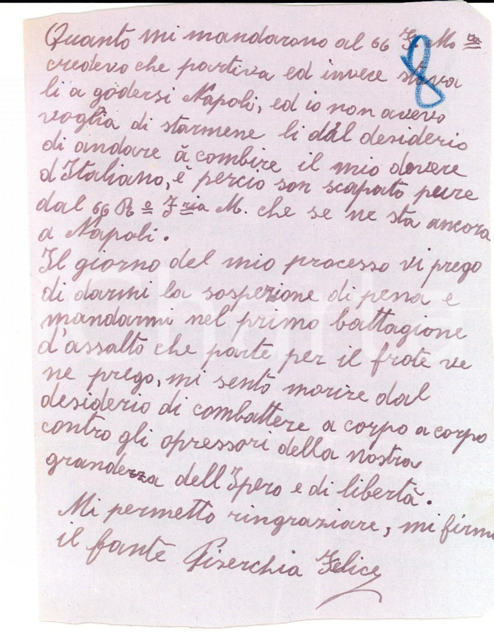 Manoscritto, lettera originale 1941 WW2 Mi sento morire dal desiderio di combattere Lettera Felice PISERCHIA 1