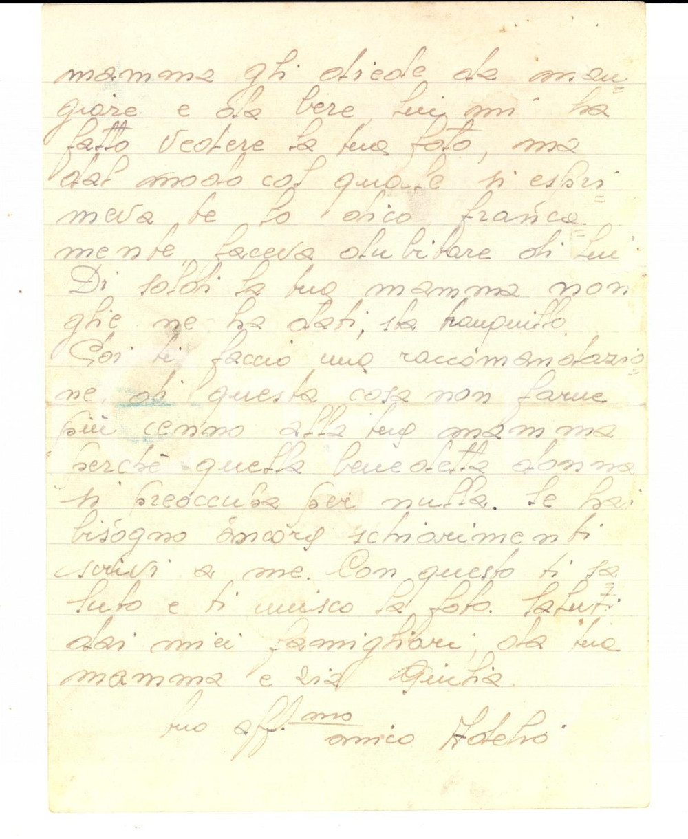 Manoscritto, lettera originale 1943 WW2 VERUNO NO Cherubino TEMPORELLI derubato di un pacco da finto collega 1