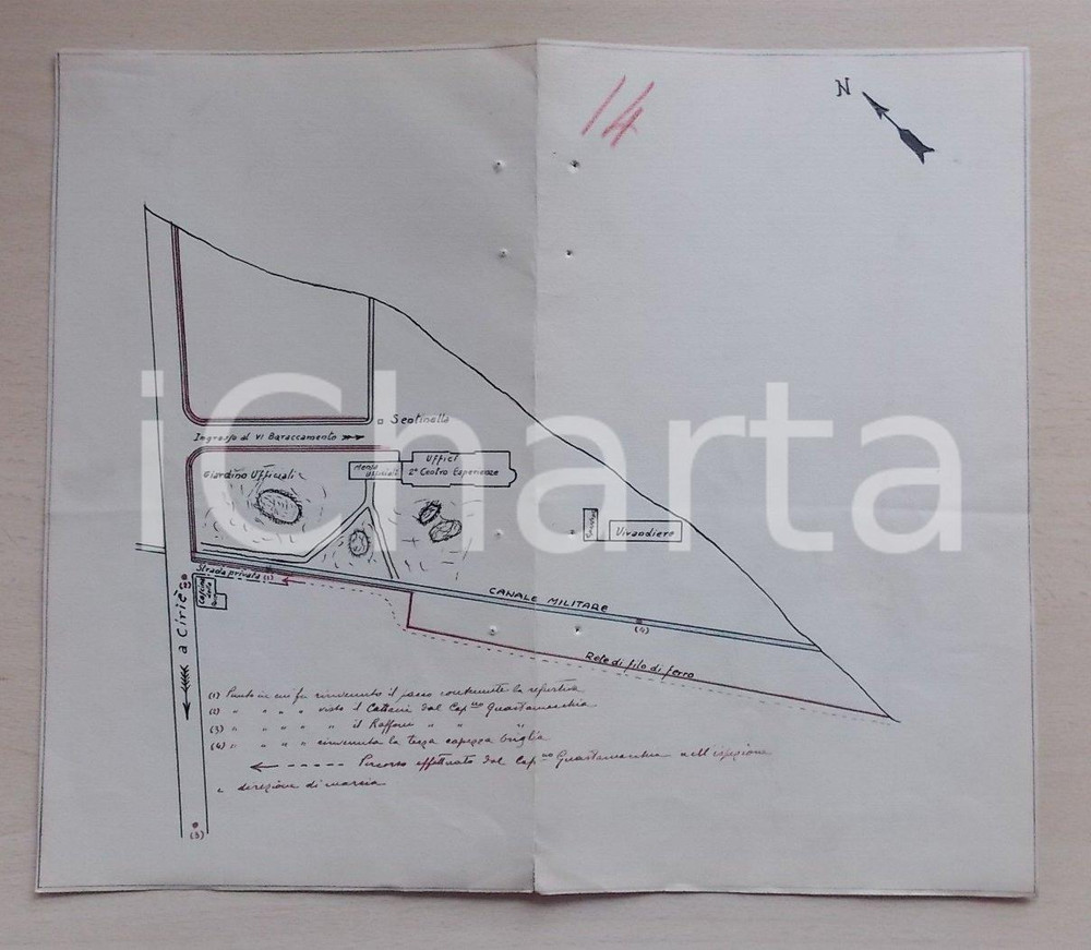 Documento originale, autentico 1944 SAN CARLO CANAVESE TO RSI Mappa furto al VI Baraccamento DISEGNATA A MANO 1