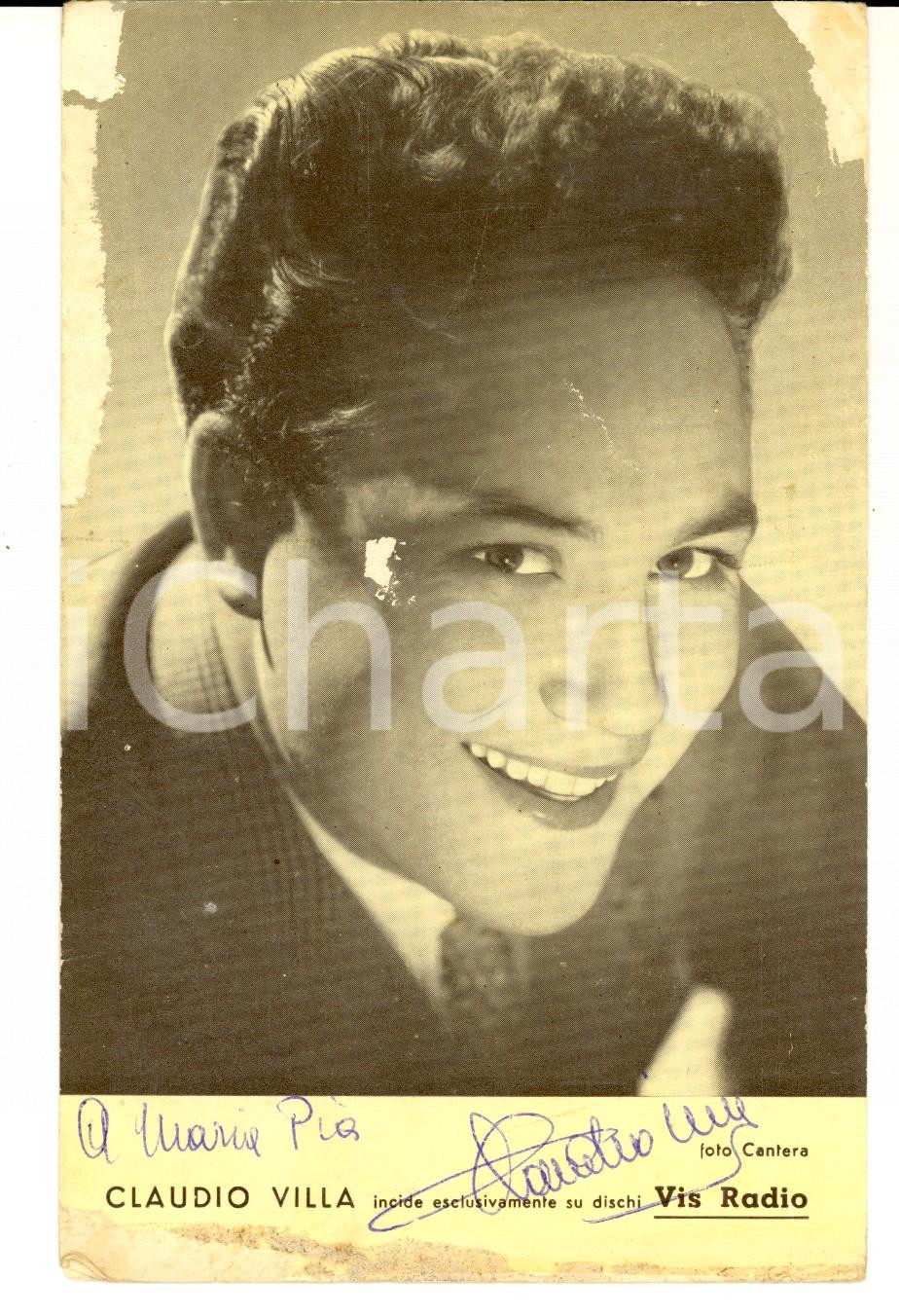 Autografo originale 1960 ca Claudio VILLA Ritratto DISCHI VIS Cartolina con AUTOGRAFO DANNEGGIATA 1