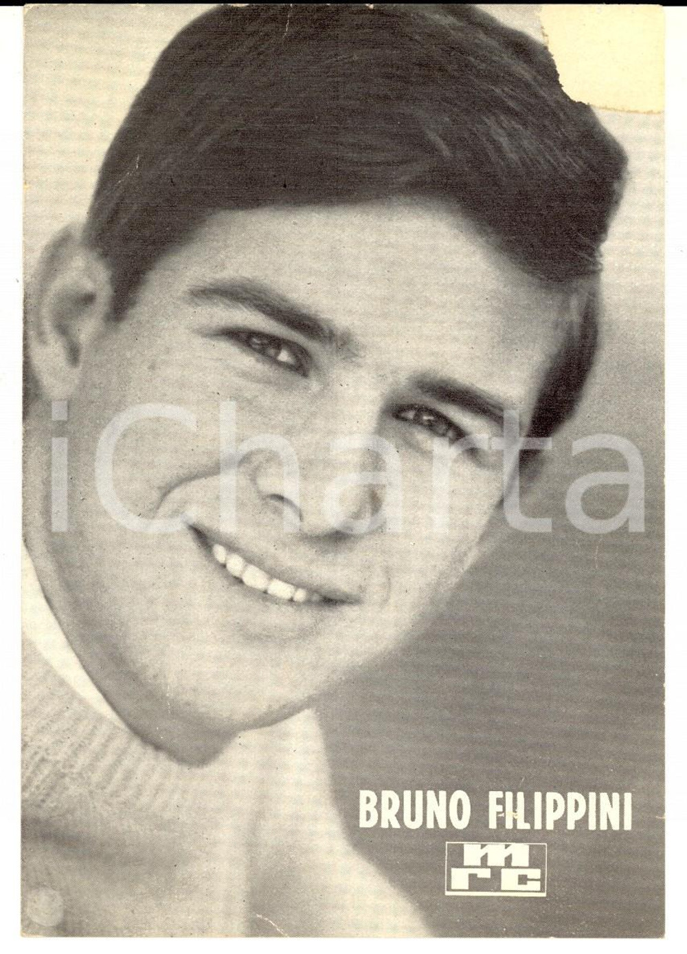 Materiale pubblicitario d’epoca 1965 ca SPETTACOLO Bruno FILIPPINI  Cartolina pubblicitaria Dischi MRC 1
