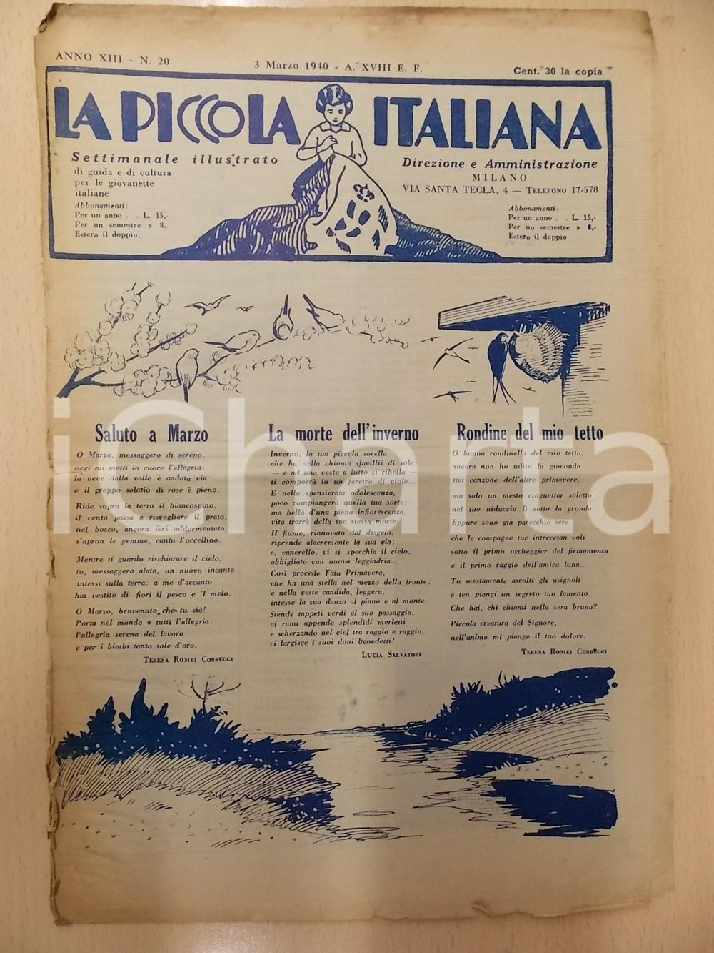 Giornale, rivista storica 1940 LA PICCOLA ITALIANA 20 Leggenda del Bucaneve Rivista DANNEGGIATA 1