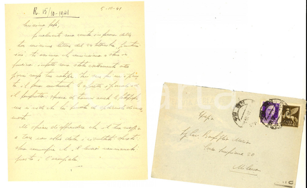 Manoscritto, lettera originale 1941 WW2 P. M. 54 Lettera di Renzo BONFIGLIO III Artiglieria Celere al padre 1