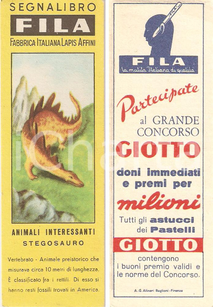 Oggetto da collezione cartaceo 1955 ca FILA Animali interessanti Stegosauro Grande concorso GIOTTO Segnalibro 1