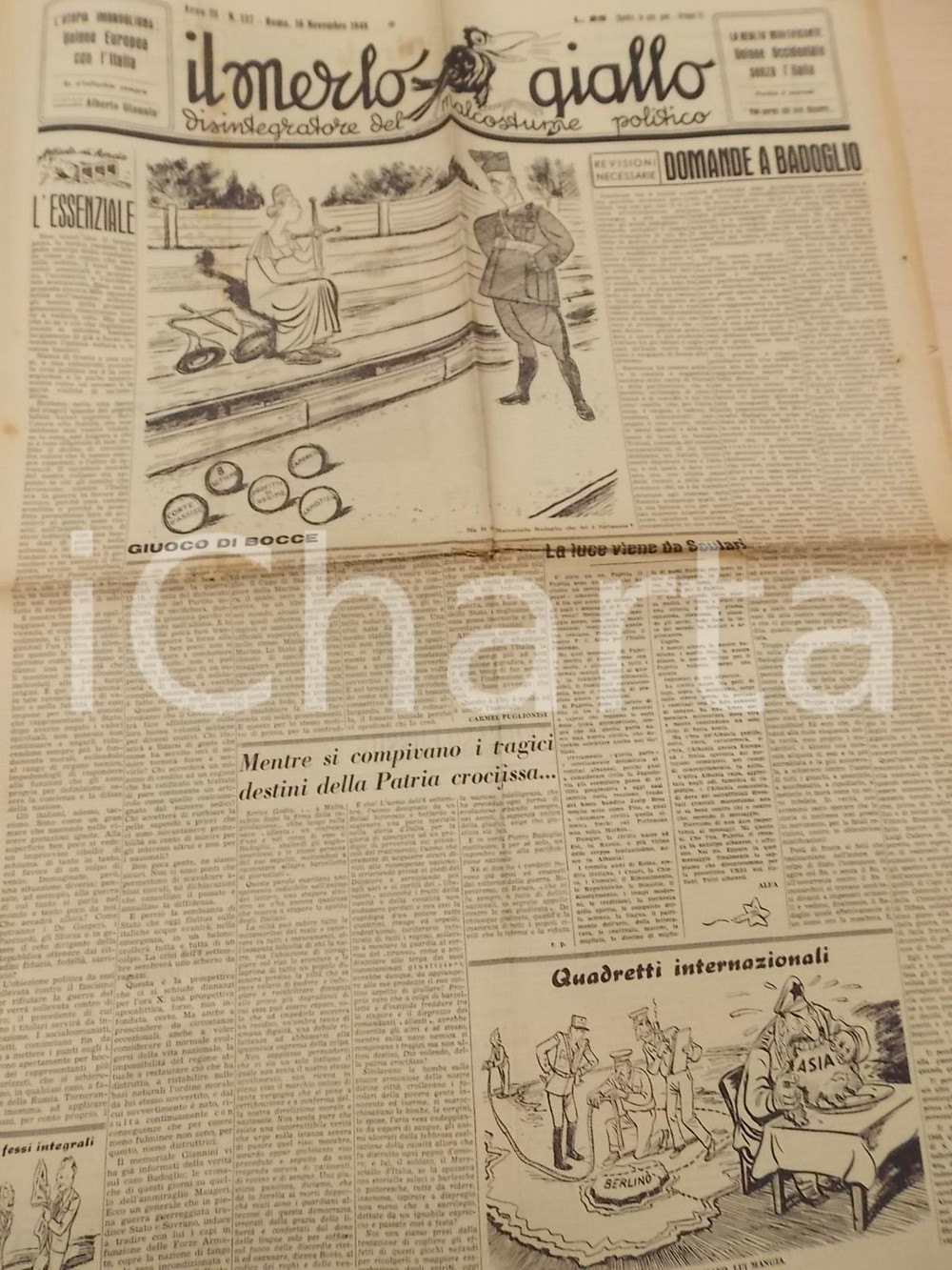 Giornale, rivista storica 1948 IL MERLO GIALLO Necessarie domande a BADOGLIO Giornale anno III nÂ° 137 1