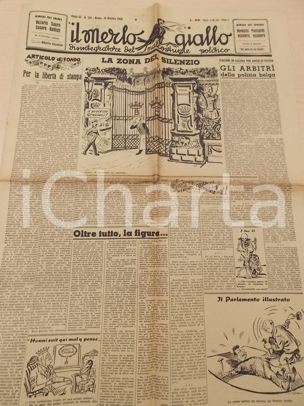 Giornale, rivista storica 1948 IL MERLO GIALLO Italiani in galera in BELGIO  Giornale anno III nÂ° 133 1