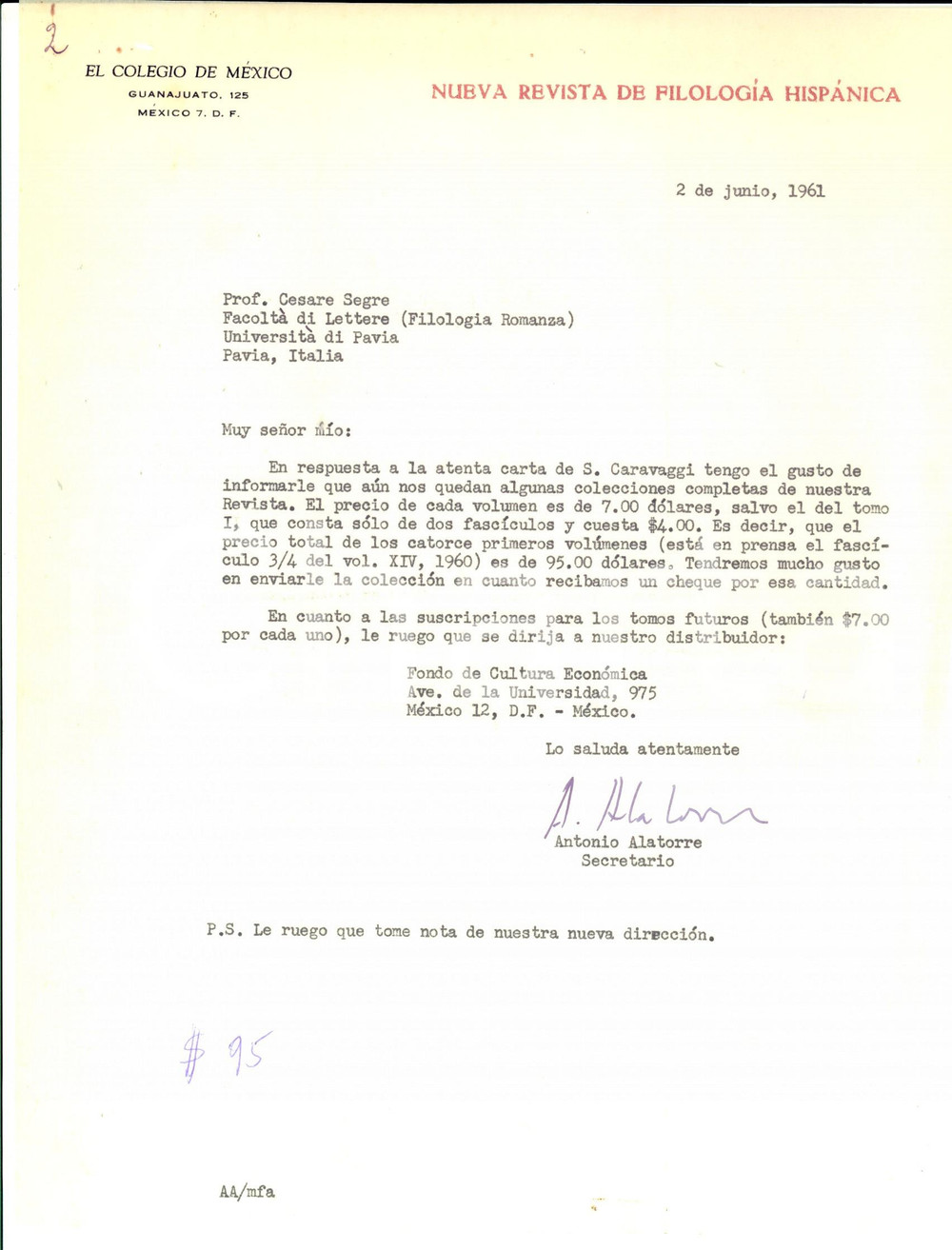 Documento originale, autentico 1961 Colegio de MEXICO  Nueva Revista de Filologia HISPANICA  Prevenitvo 1