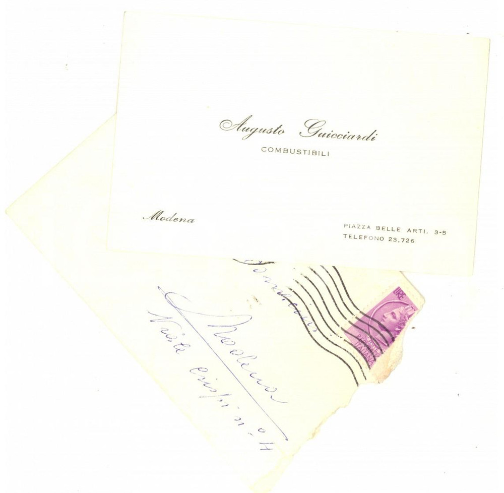Documento originale, autentico 1955 MODENA Biglietto da visita Augusto GUICCIARDI Combustibili 1