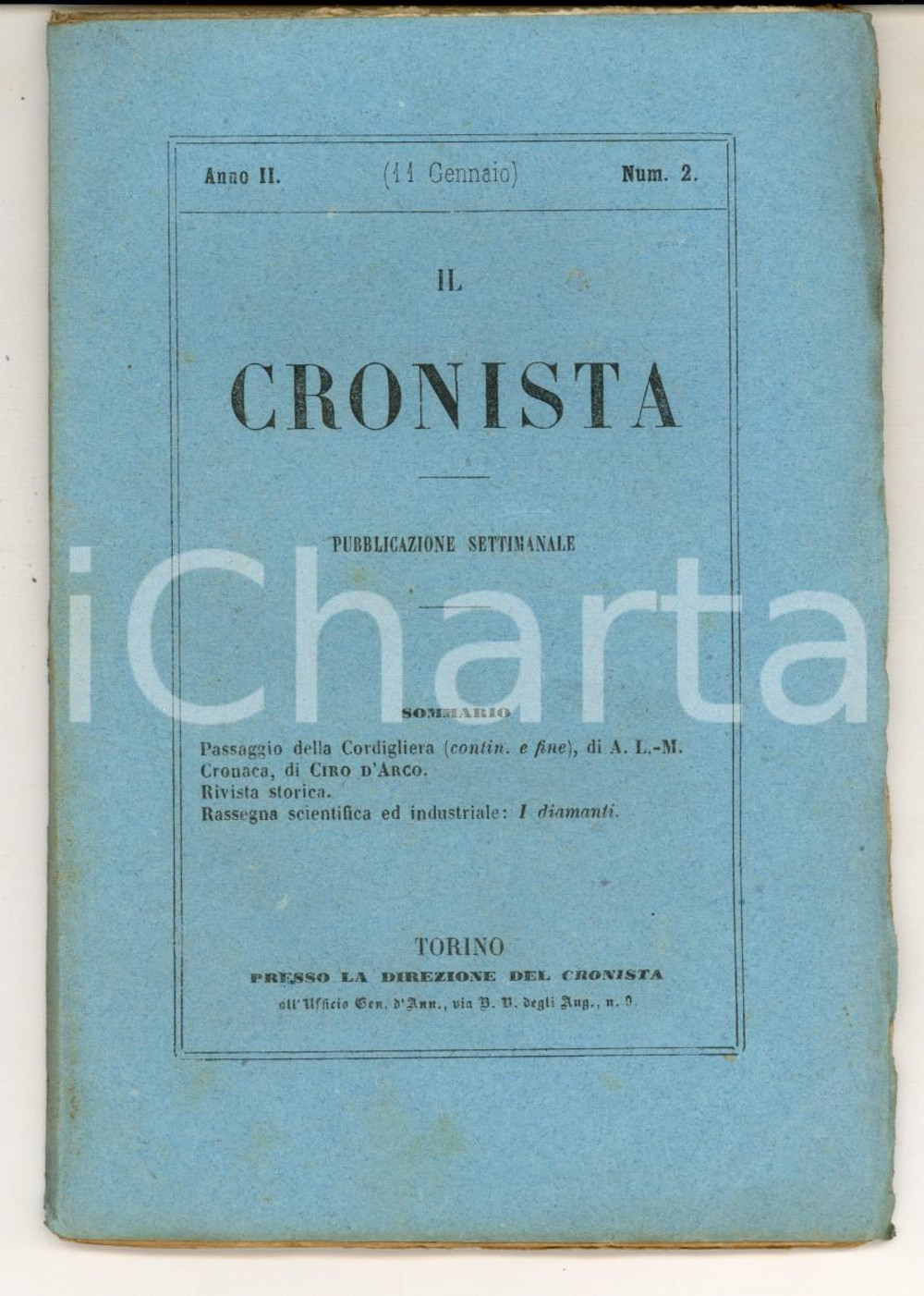 Giornale, rivista storica 1857 IL CRONISTA Pubblicazione di CIRO D ARCO Passaggio della Cordigliera 1
