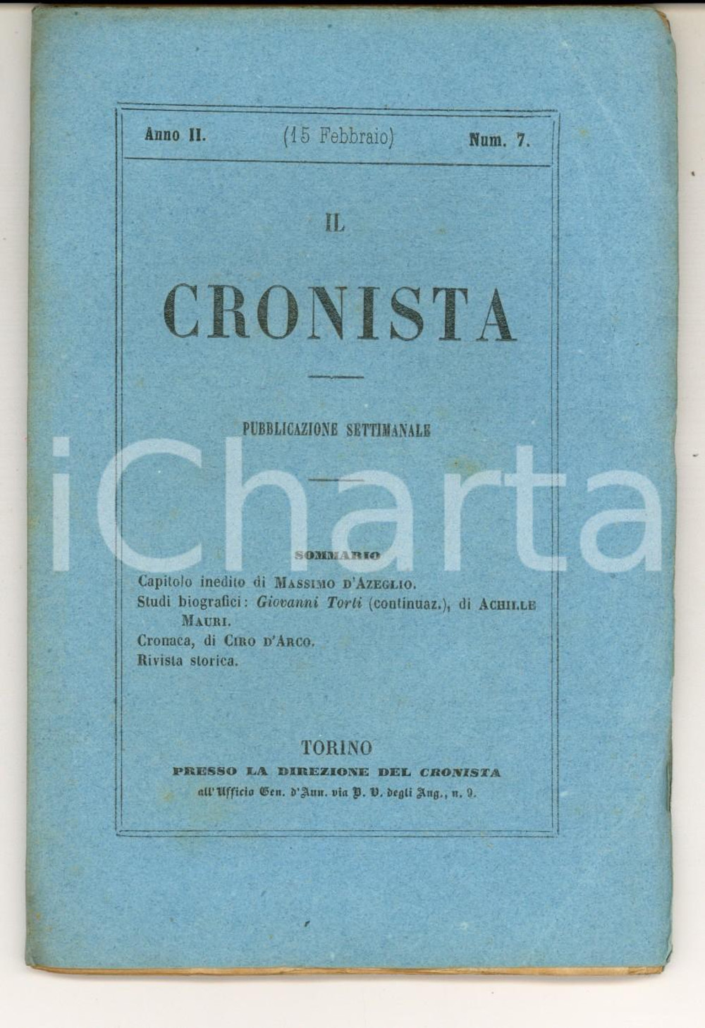 Giornale, rivista storica 1857 IL CRONISTA Pubblicazione CIRO D ARCO Capitolo inedito  Massimo D AZEGLIO 1