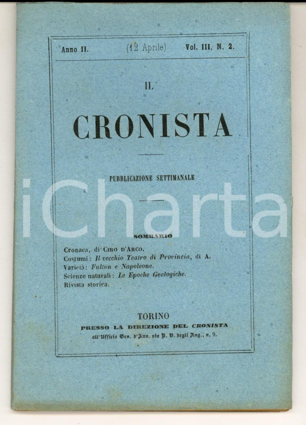 Giornale, rivista storica 1857 IL CRONISTA Pubblicazione di CIRO D ARCO Fulton e Napoleone Anno II n° 2 1