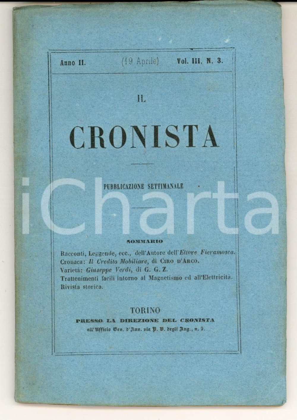 Giornale, rivista storica 1857 IL CRONISTA Pubblicazione CIRO D ARCO Il Credito Mobiliare Anno II n° 3 1