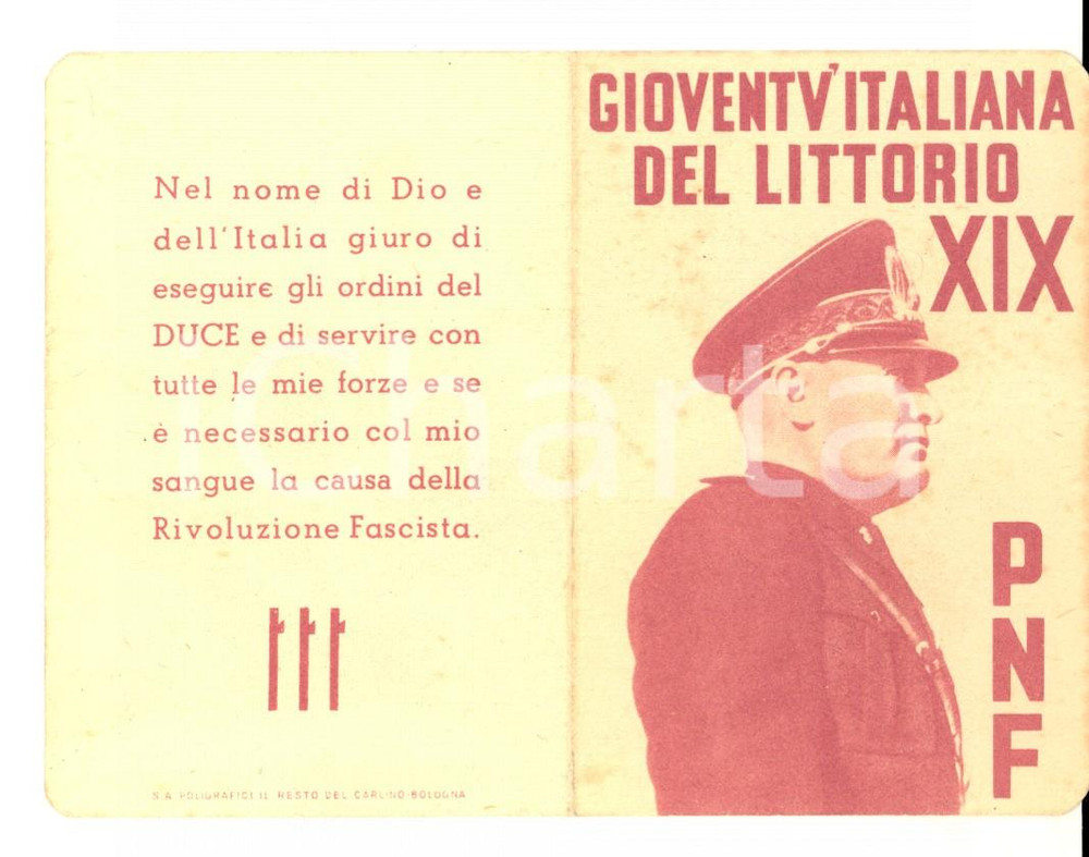 Oggetto da collezione cartaceo 1941 PNF STORNARA FG Tessera GIL di Maria NAPPI 1
