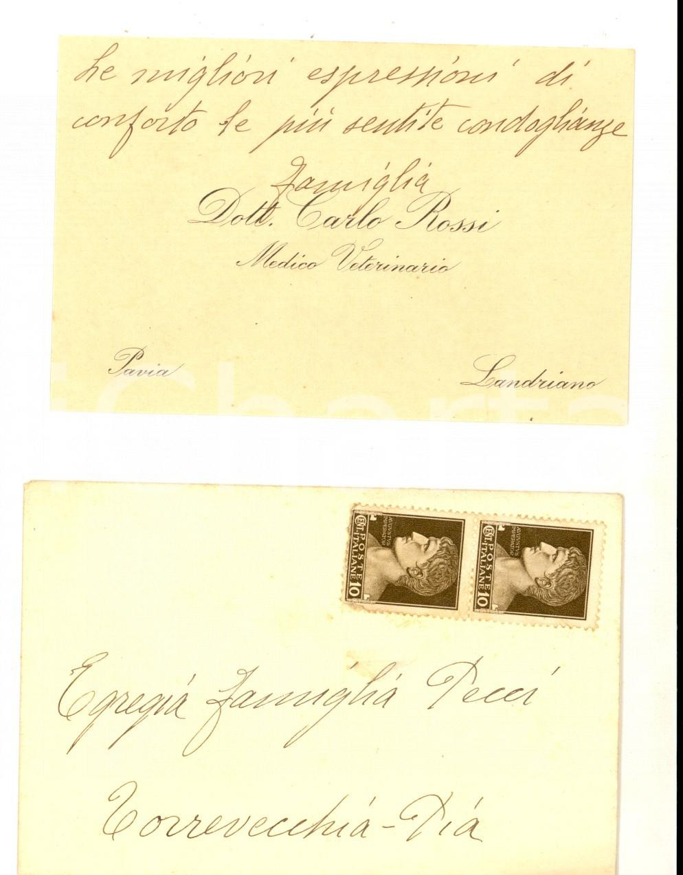 Oggetto da collezione cartaceo 1930 ca LANDRIANO PV Dott. Carlo ROSSI veterinario Biglietto da visita 1