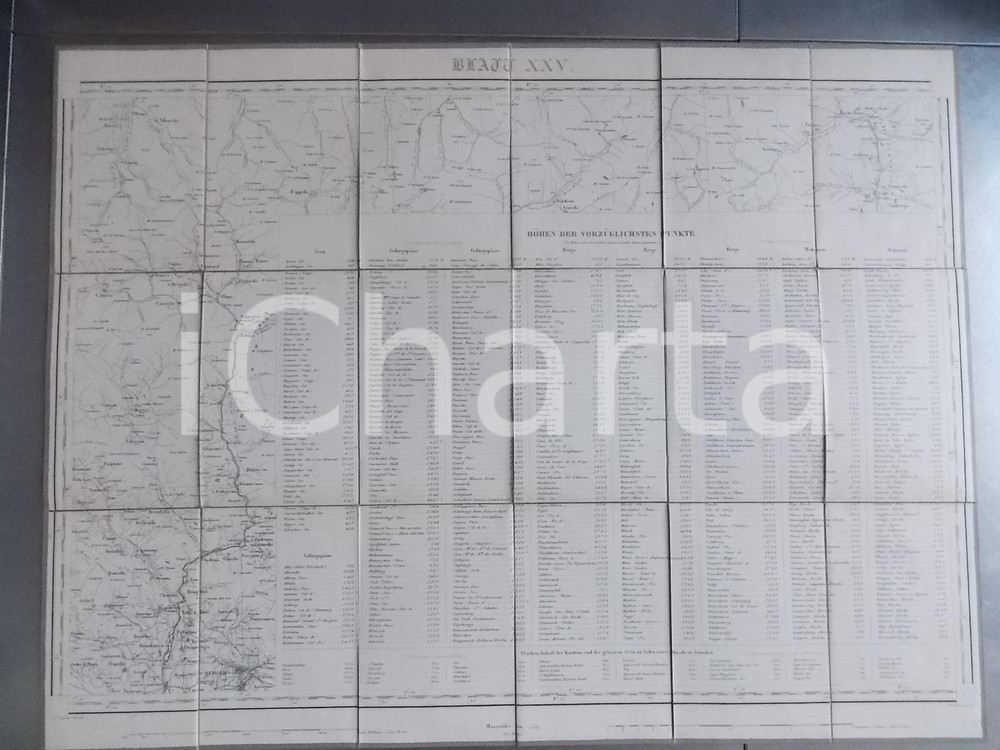 Mappa, planimetria storica 1862 DUFOUR Carte SUISSE hOHEN DER vORZUGLICHSTEN PUNKTE Mappa 75x55 cm 1