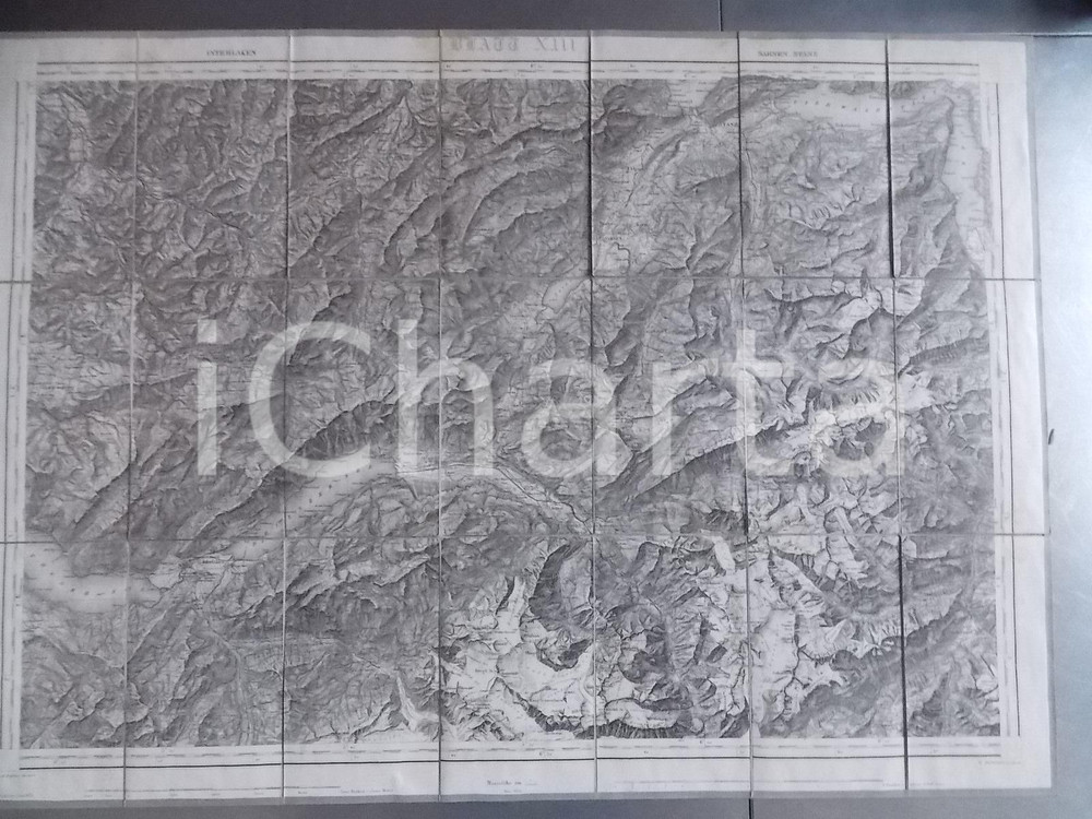 Mappa, planimetria storica 1871 DUFOUR Carte SUISSE INTERLAKEN  STANTZ  Mappa n° 13 75x55 cm 1