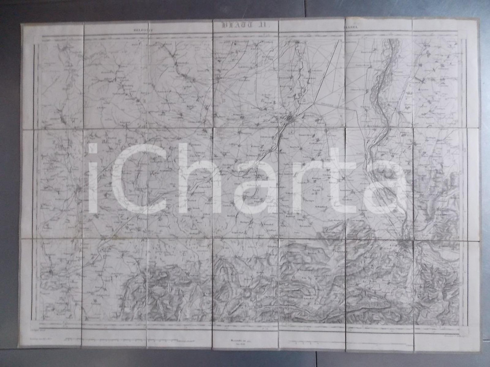 Mappa, planimetria storica 1875 DUFOUR Carte SUISSE BELFORT  BALE Mappa n° 2 75x55 cm 1