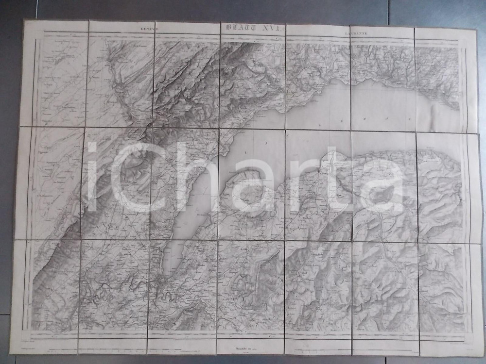 Mappa, planimetria storica 1874 DUFOUR Carte SUISSE GENEVE  LAUSANNE Mappa n°16 75x55 cm 1
