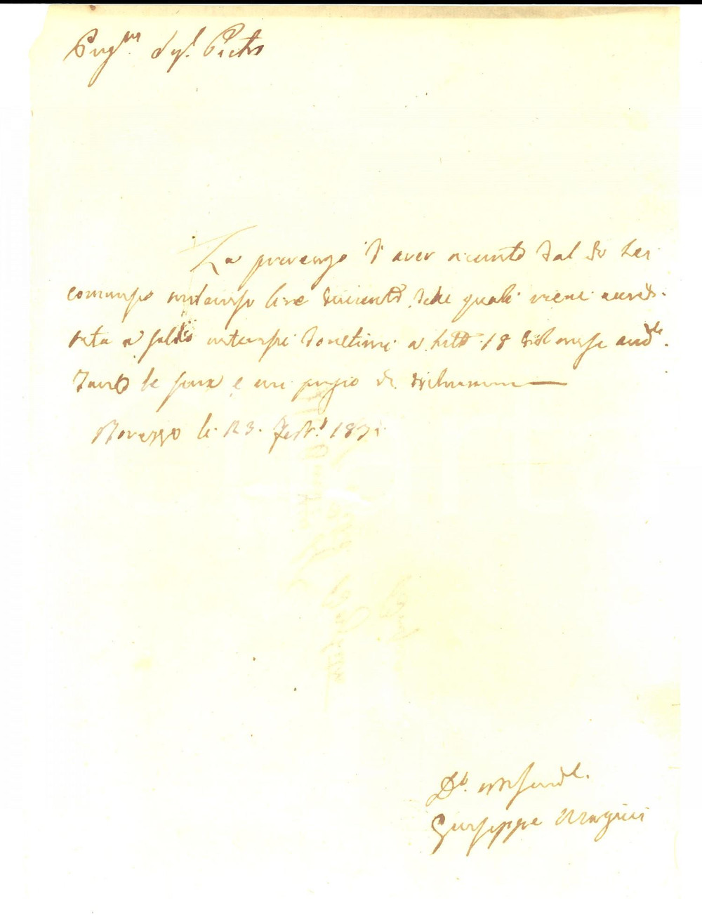 Documento originale, autentico 1871 BOVEZZO BS Ricevuta di Giuseppe MAGRINI a Pietro BORGHETTI per interessi 1