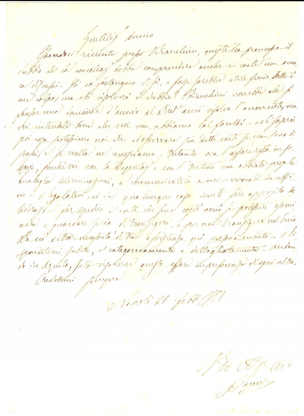 Documento originale, autentico 1852 NAPOLI Lettera all intendente Luigi DE PASCALE per un affare in sospeso 1