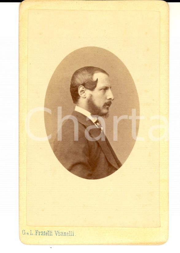 Fotografia d epoca originale 1870 ca VENEZIA Ritratto maschile di profilo Foto Giuseppe e Luigi VIANELLI 1