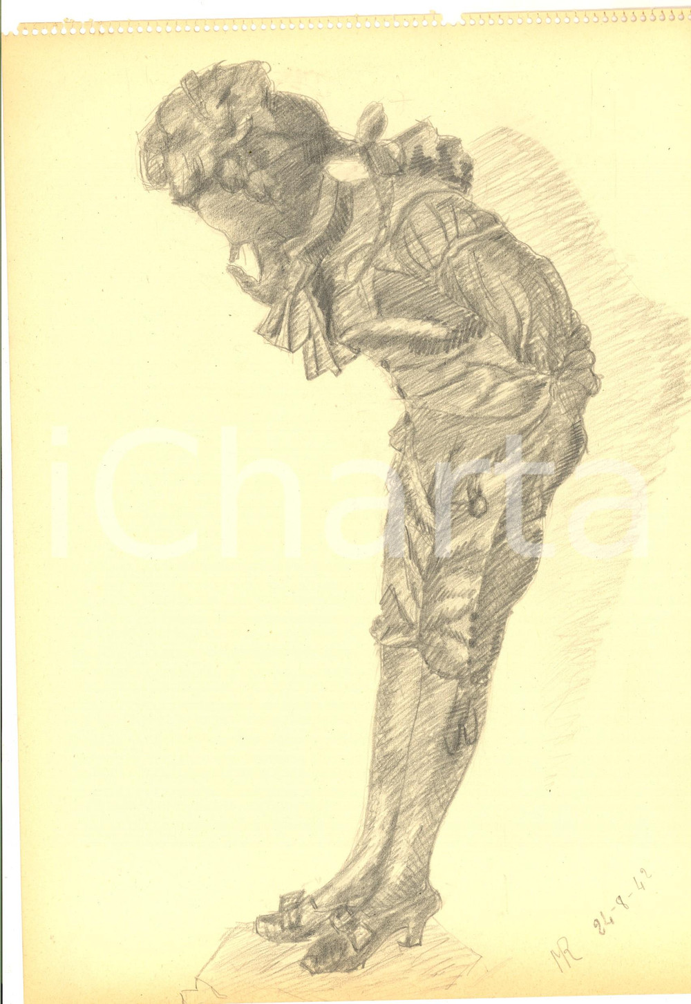 Stampa, bozzetto originale 1942 ARTE Ritratto di un damerino Disegno a matita FIRMATO 23x31 cm 1