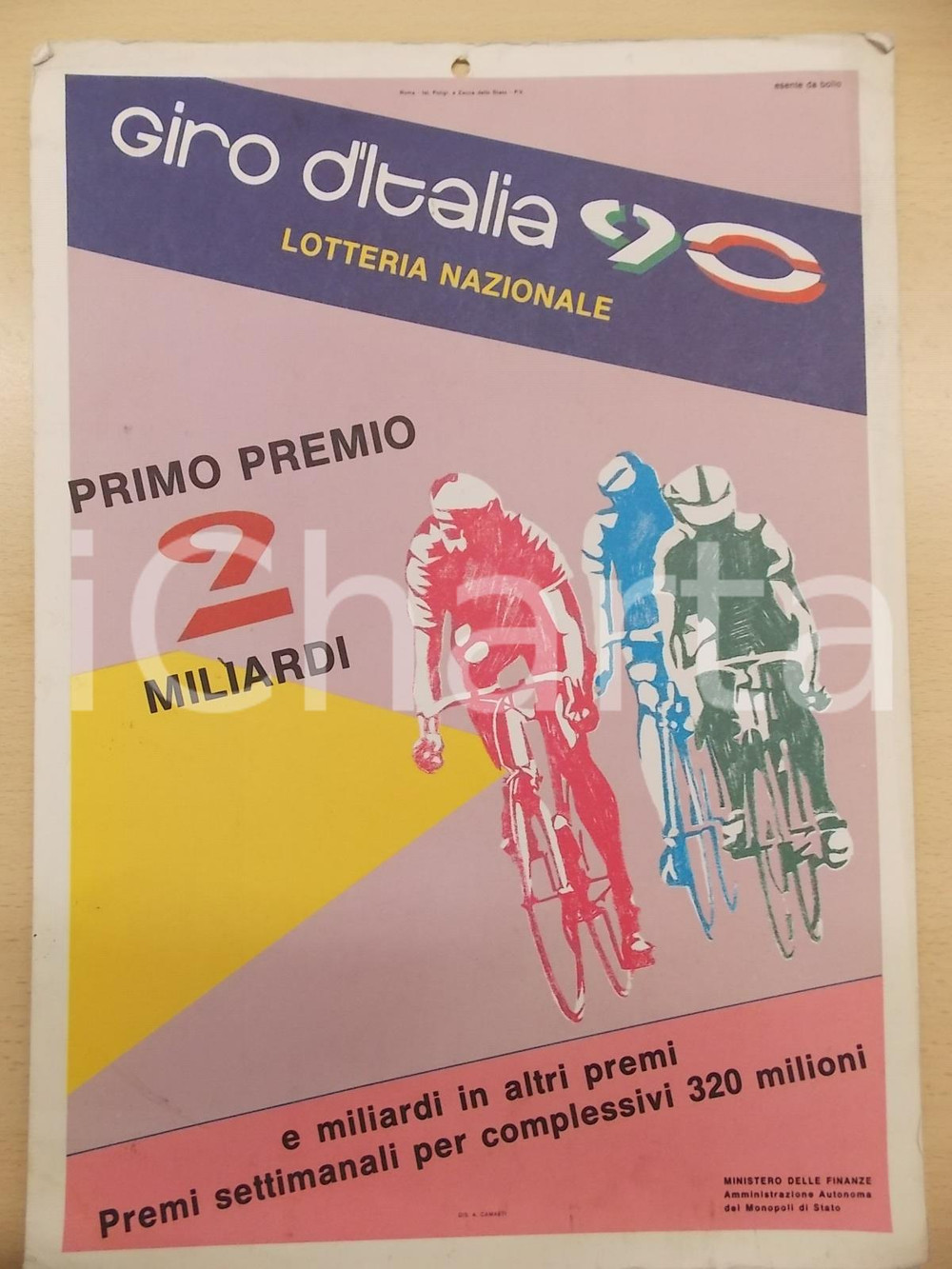 Oggetto da collezione cartaceo 1990 GIRO D ITALIA Lotteria nazionale Locandina illustrata A. CAMAETI 25x35 1