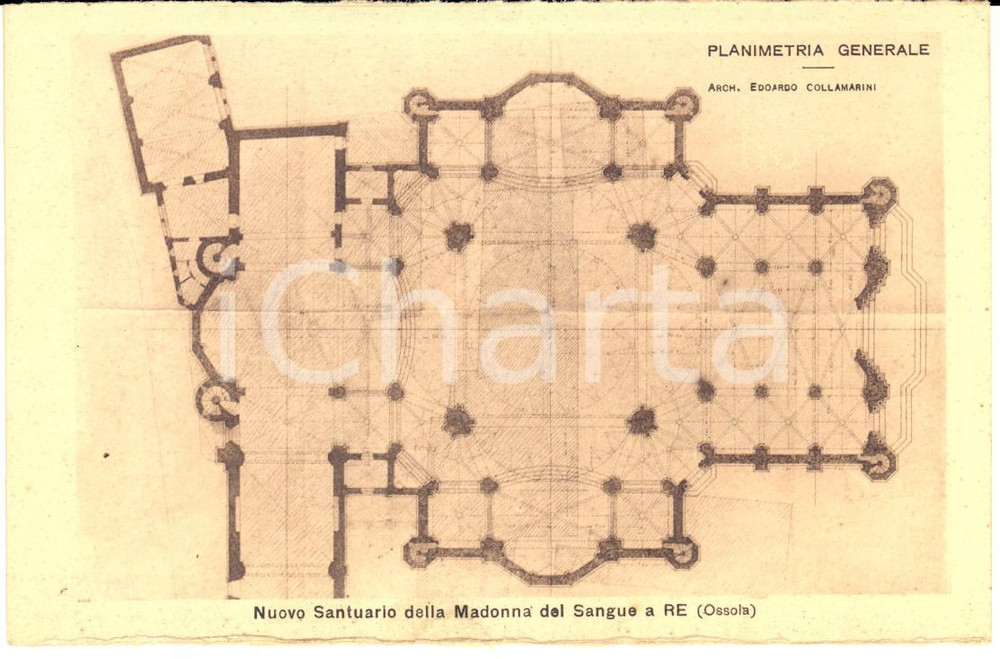 Cartolina originale da collezione 1930 ca RE VB Planimetria nuovo santuario MADONNA DEL SANGUE Cartolina FP NV 1