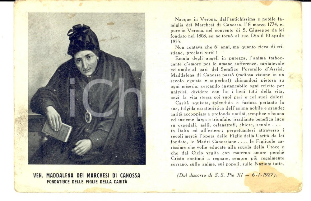Cartolina originale da collezione 1930 ca Venerabile MADDALENA DI CANOSSA Cartolina con biografia FP NV 1