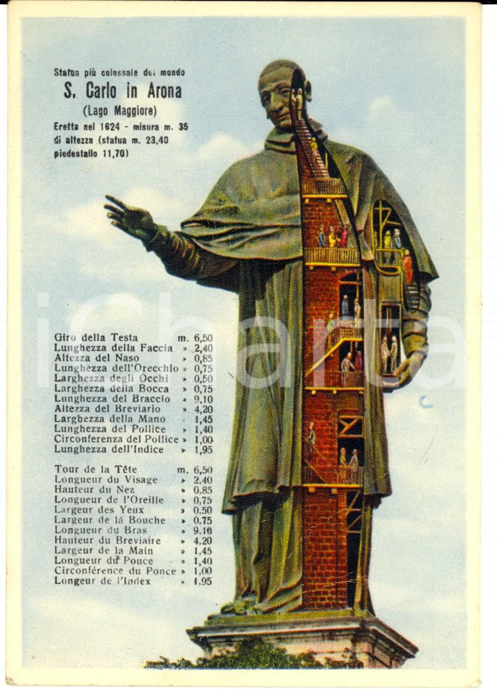 Cartolina originale da collezione 1950 ca ARONA NO Statua colossale di SAN CARLO Cartolina postale FG NV 1