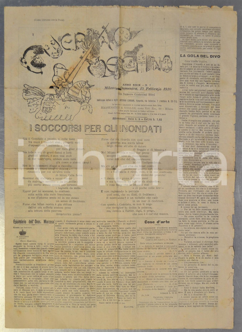 Giornale, rivista storica 1910  GUERRINO MESCHINO Soccorsi per gli inondati Rivista anno XIX n° 7 1