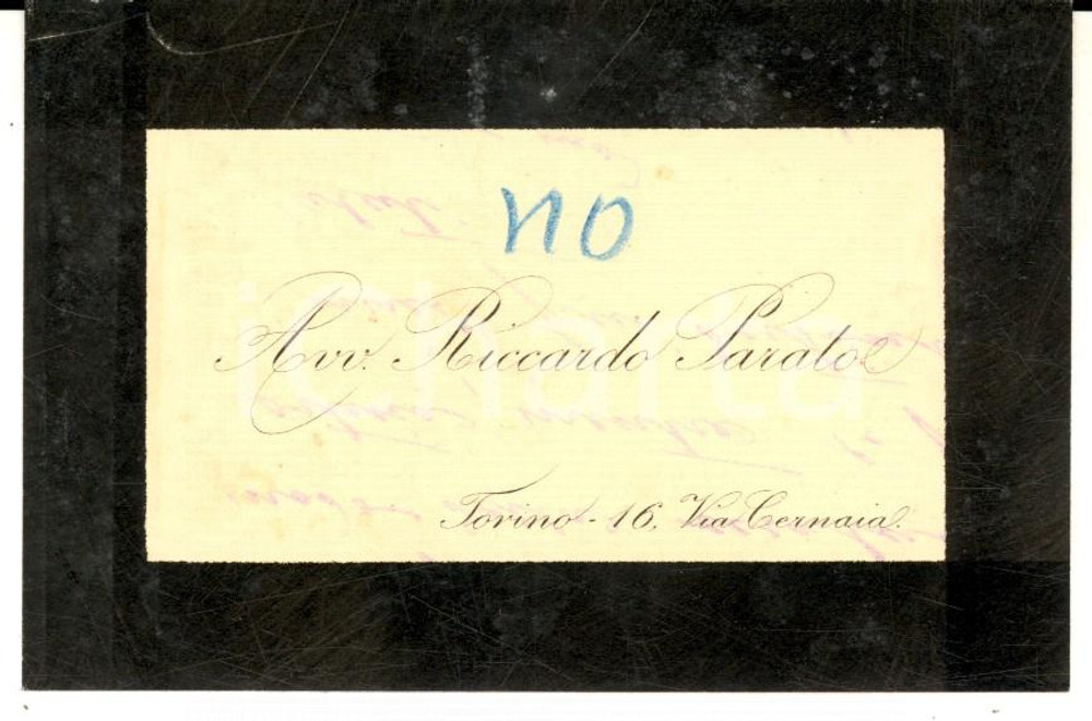 Documento originale, autentico 1908 TORINO Avv. Riccardo PARATO  Biglietto da visita con note autografe 1