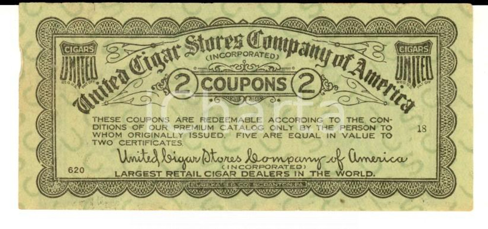 Materiale pubblicitario d’epoca 1960 ca UNITED CIGAR STATES COMPANY OF AMERICA Coupon 10x4 cm 1