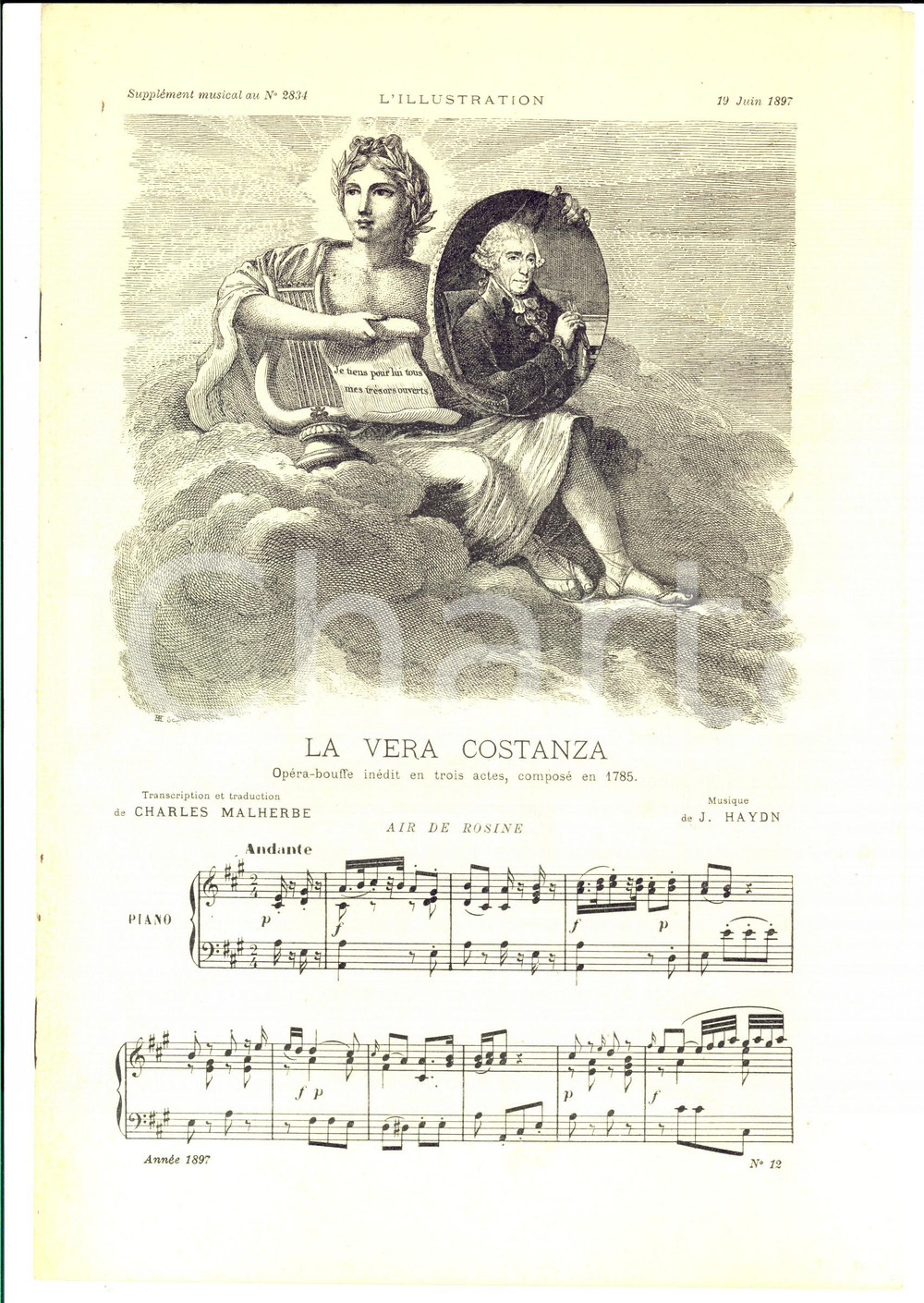 Oggetto da collezione cartaceo 1897 LA VERA COSTANZA Opera buffa  Aria di Rosina Spartito L ILLUSTRATION 2384 1