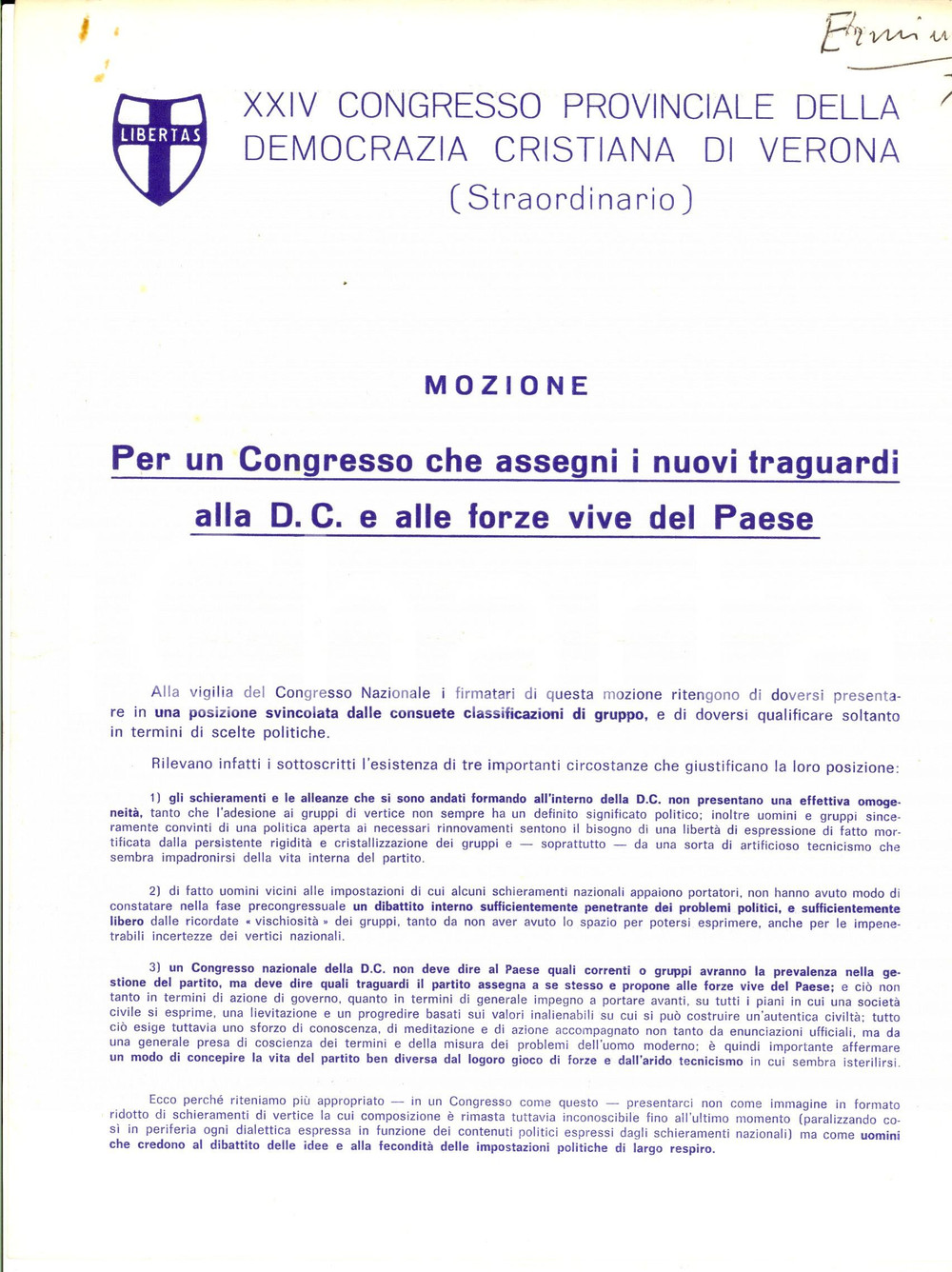 Materiale pubblicitario d’epoca 1967 VERONA XXIV Congresso Provinciale DEMOCRAZIA CRISTIANA  Nuovi traguardi 1