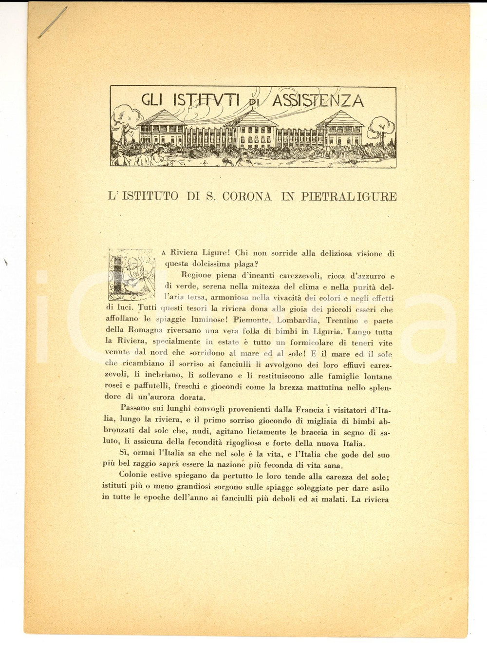 Documento originale, autentico 1940 ca PIETRA LIGURE SV Istituto SANTA CORONA per bambini Pubblicitario 1