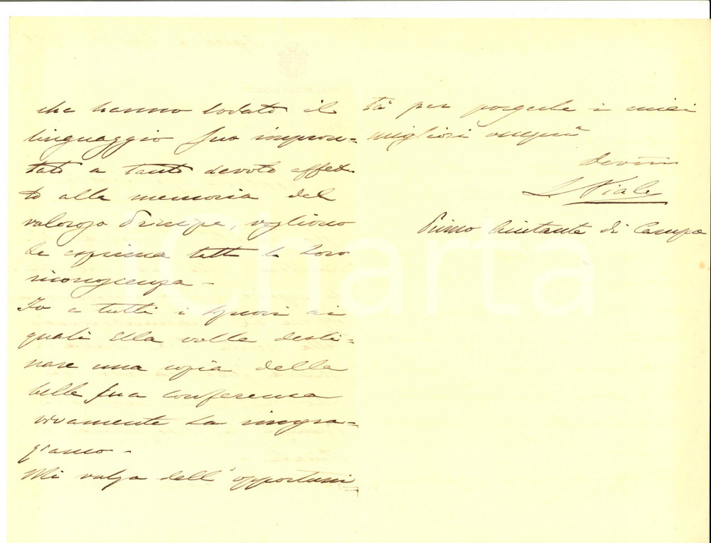 Manoscritto, lettera originale 1905 AGLIE  Aiutante di campo Leone VIALE ringrazia a nome dei DUCHI DI GENOVA 1