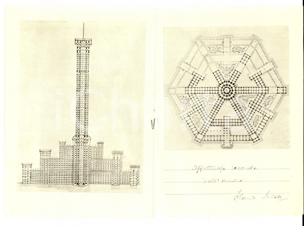Materiale pubblicitario d’epoca 1951 Flavio DESSY Torre d Italia  Monumento Pieghevole progetto AUTOGRAFO 1