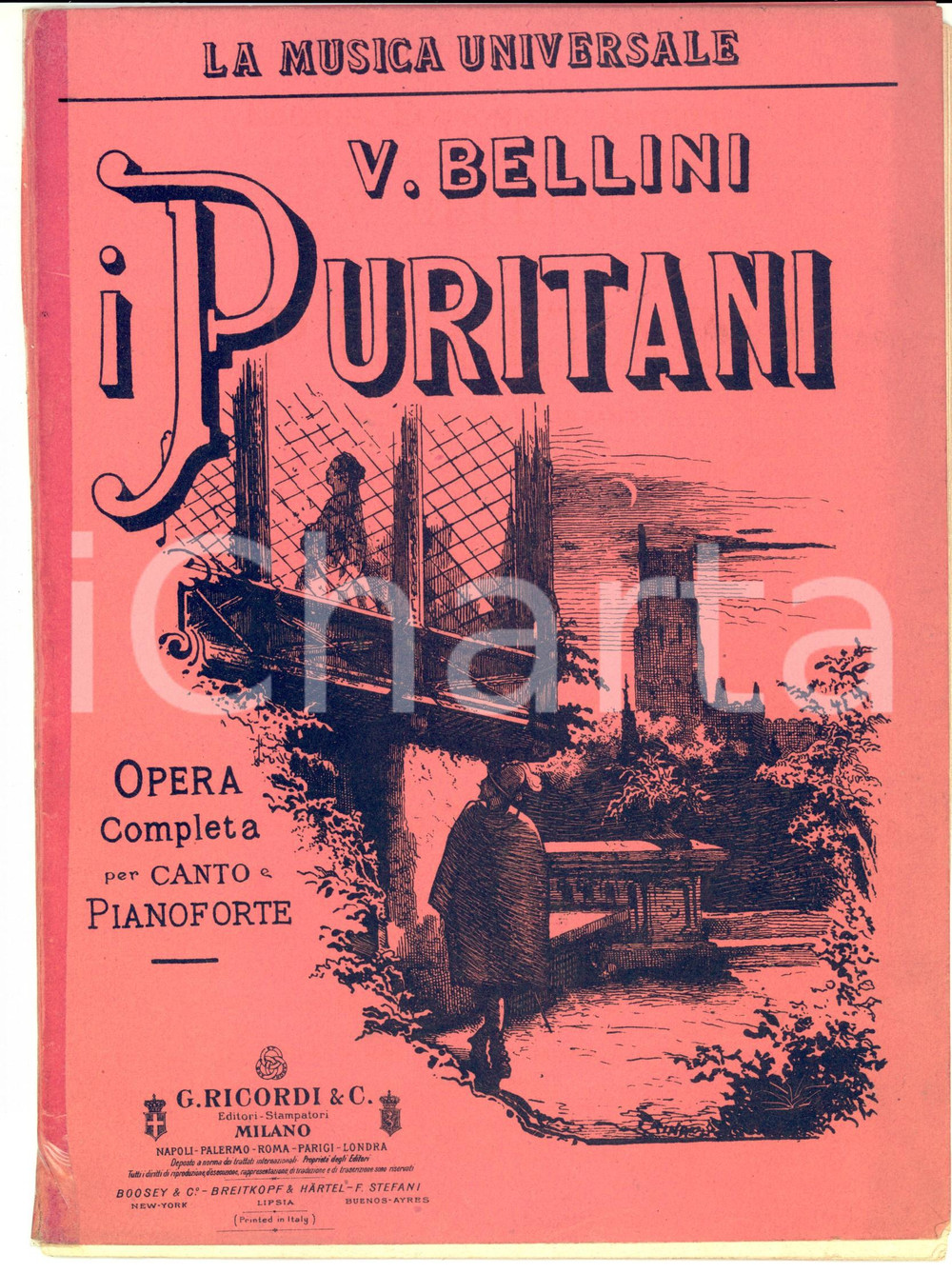 Oggetto da collezione cartaceo 1910 ca Vincenzo BELLINI I puritani  Opera Libretto Ed. RICORDI DANNEGGIATO 1