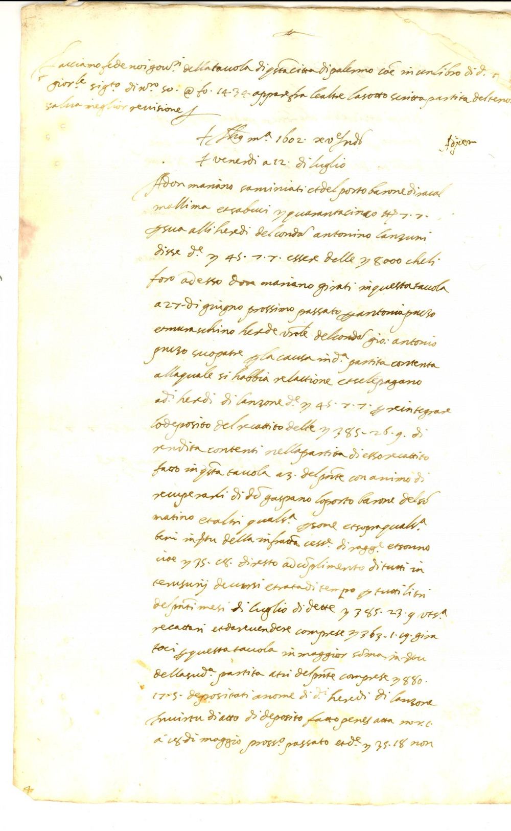 Documento originale, autentico 1620 ca PALERMO Fede carta spettanze Mariano SAMMANIATI barone di RACALMALLINA 1