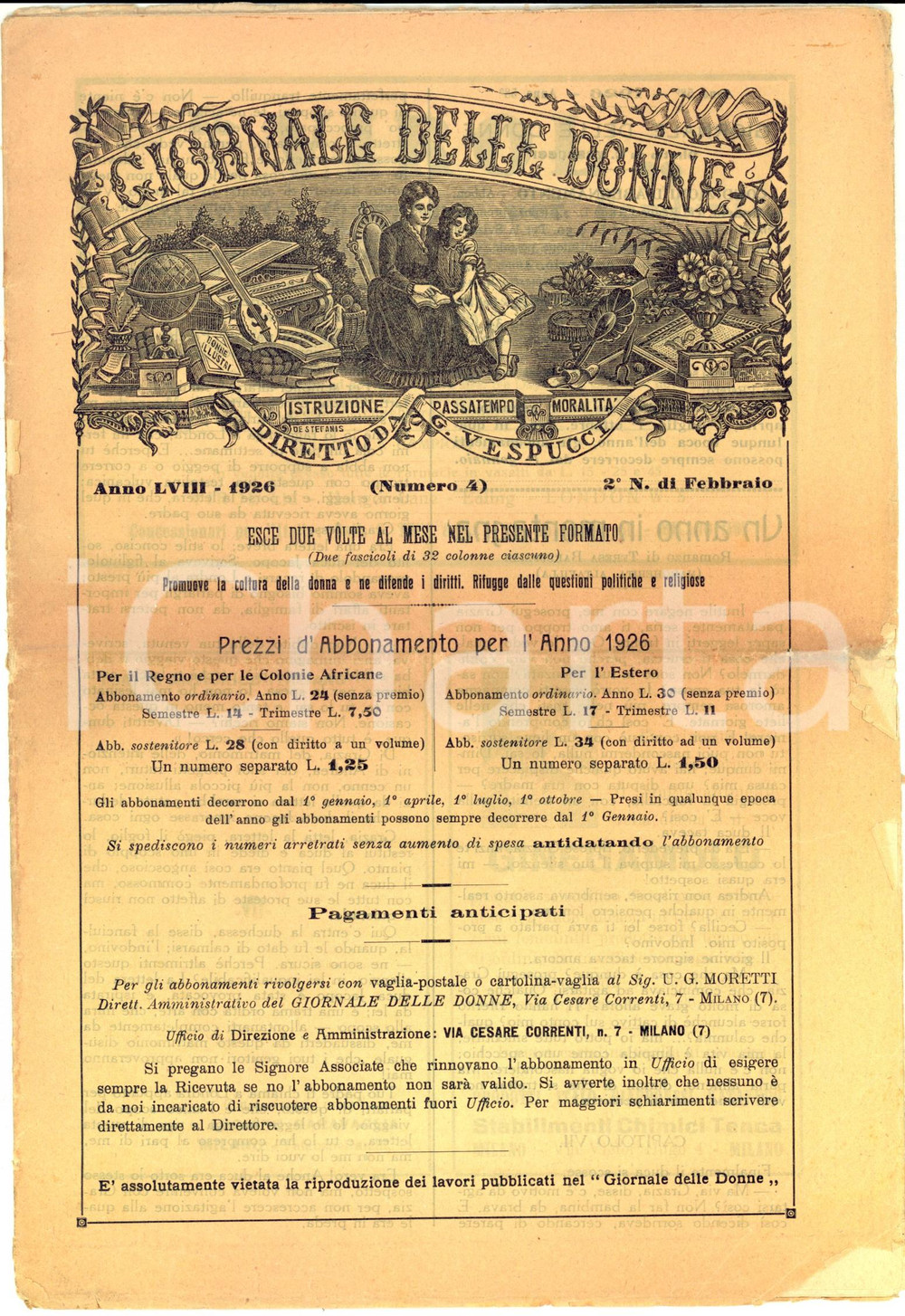 Giornale, rivista storica 1926 GIORNALE DELLE DONNE Anno LVIII nÂ°4 In morte del cardinale MERCIER 1