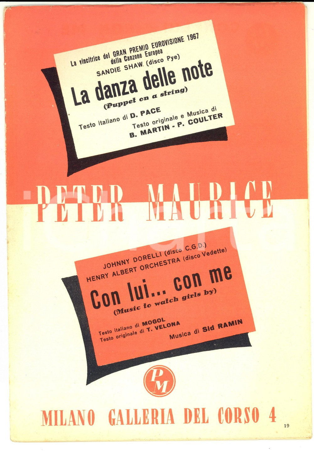 Oggetto da collezione cartaceo 1967 Sandie SHOW La danza delle note  Johnny DORELLI Con lui...con me Spartito 1