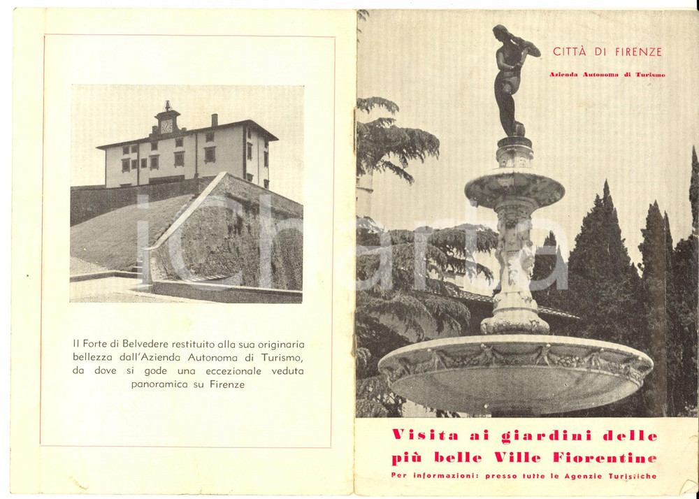 Materiale pubblicitario d’epoca 1960 ca FIRENZE Visita ai giardini delle ville fiorentine Opuscolo TURISMO 1