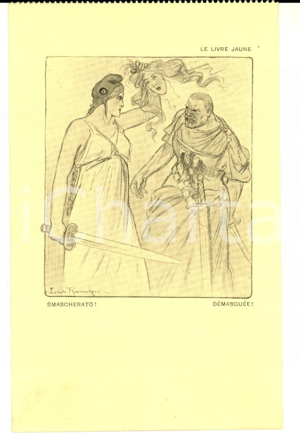 Cartolina originale da collezione 1917 WW1 SATIRA DI GUERRA Le livre jaune  Smascherato! Cartolina FP NV 1