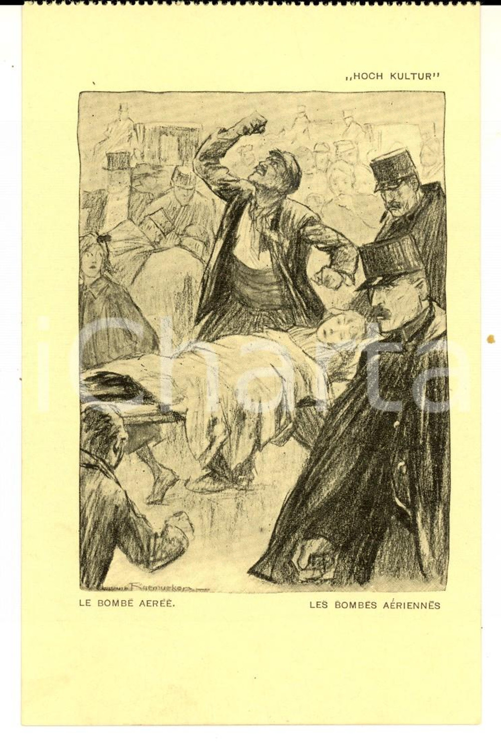 Cartolina originale da collezione 1917 WW1 SATIRA DI GUERRA Hoch Kultur  Le bombe aeree Cartolina FP NV 1