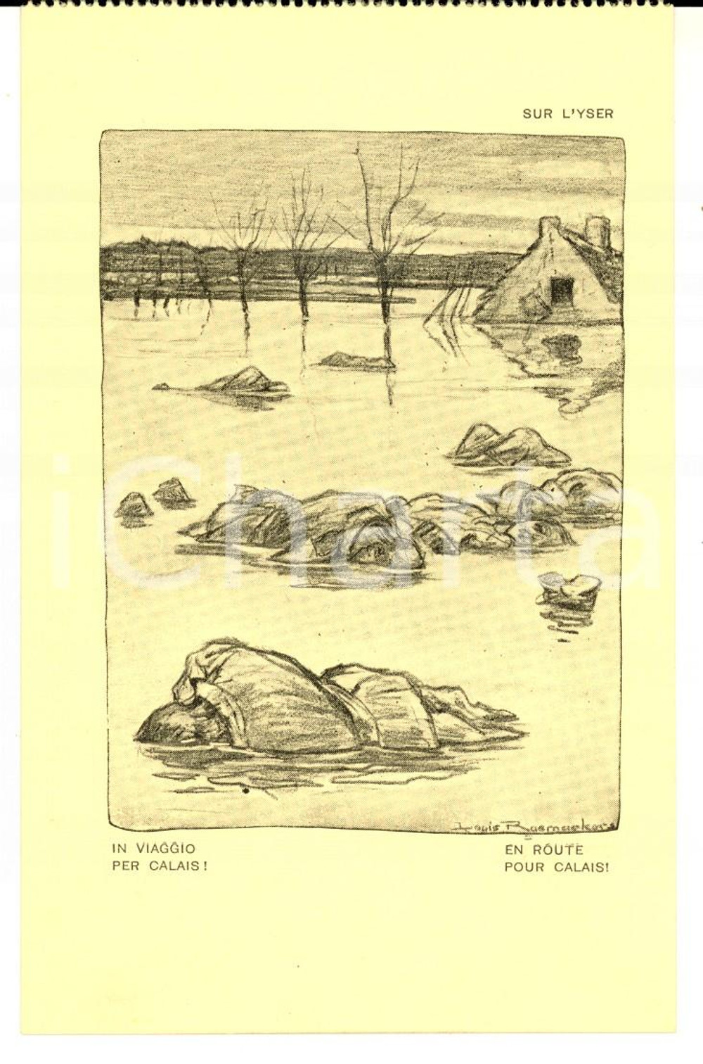 Cartolina originale da collezione 1917 WW1 SATIRA DI GUERRA Sur l Yser  In viaggio per Calais Cartolina FP NV 1