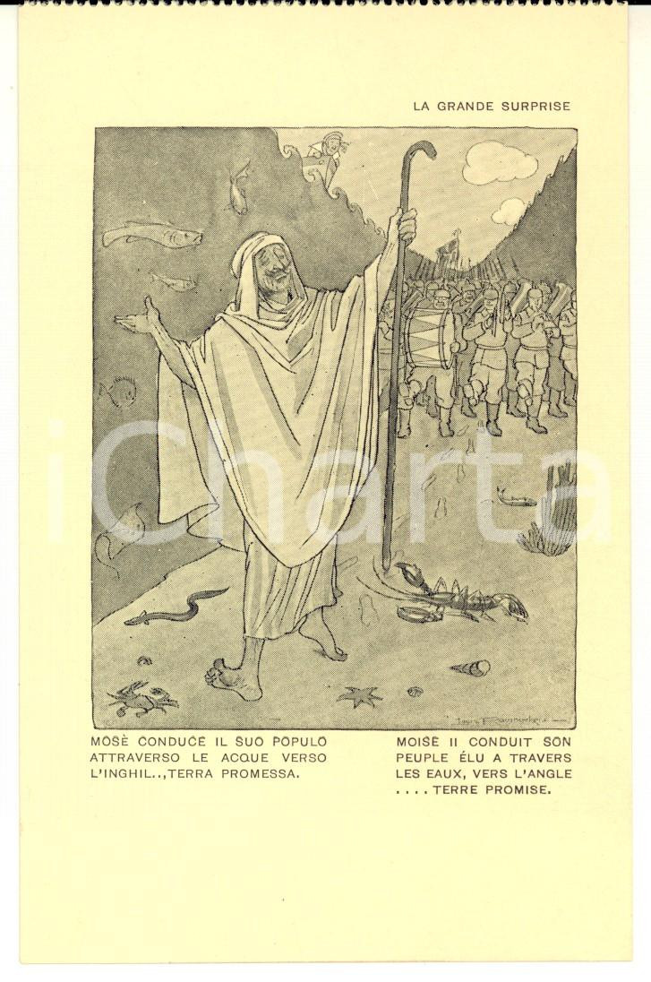 Cartolina originale da collezione 1917 WW1 SATIRA DI GUERRA MosÃ¨ conduce il popolo verso l Inghilterra Cartolina 1