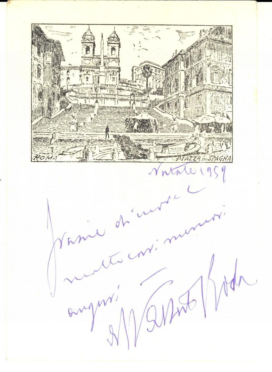 Autografo originale 1959 ROMA Biglietto Generale Alberto RODA Piazza di Spagna Autografo 1