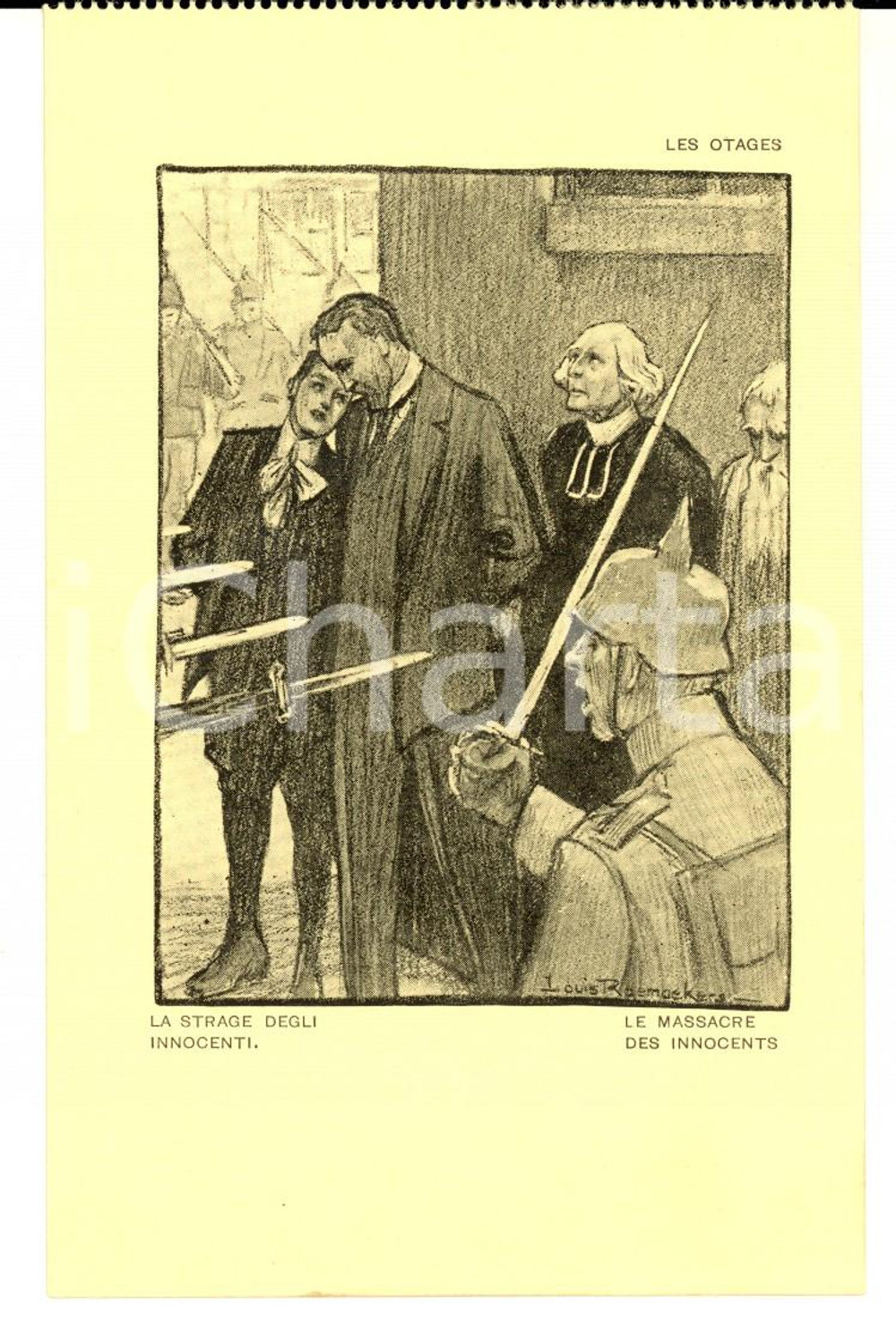 Cartolina originale da collezione 1917 WW1 SATIRA DI GUERRA  Les otages  strage degli innocenti Cartolina FP NV 1