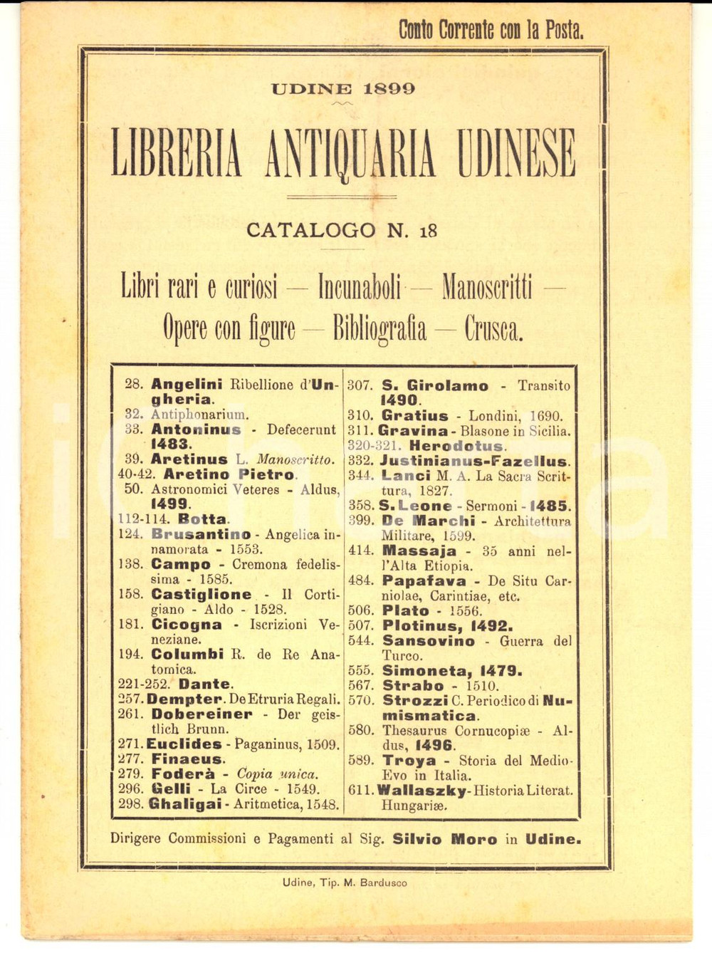 Libro, pubblicazione d epoca 1899 UDINE Libreria Antiquaria Udinese  Catalogo libri rari e curiosi nÂ° 18 1